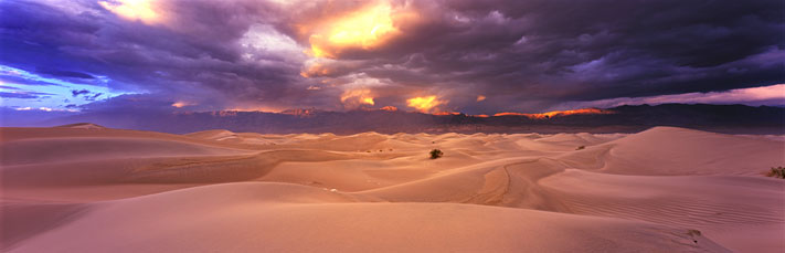 Panoramic Landscape Photography Approaching Winter Storm, Mesquite Flat Sand Dunes, Death Valley